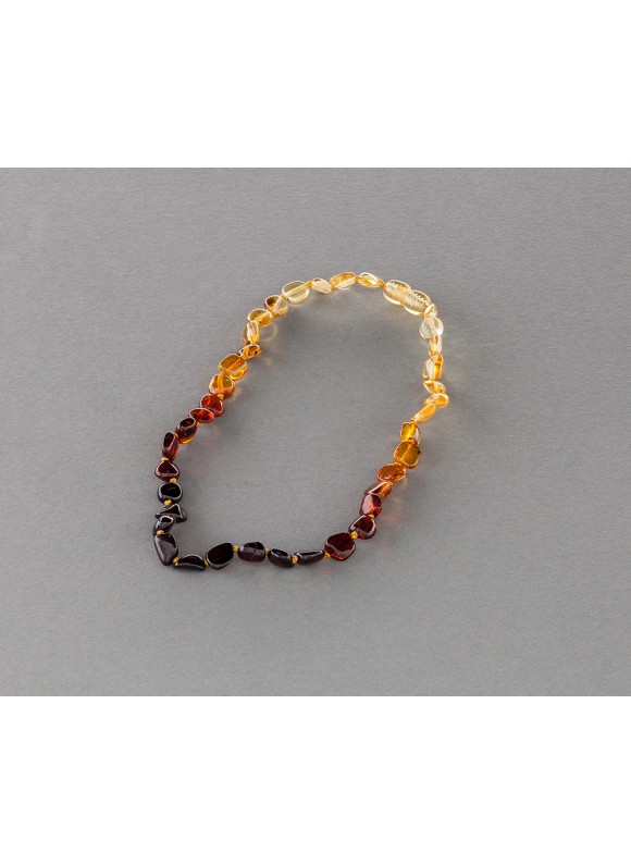 Baby amber necklace - flat rainbow olives