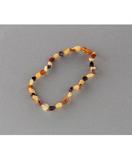 Baby amber necklace - flat multicolored olives