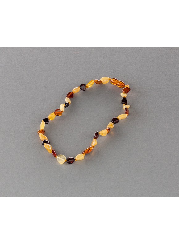 Baby amber necklace - flat multicolored olives