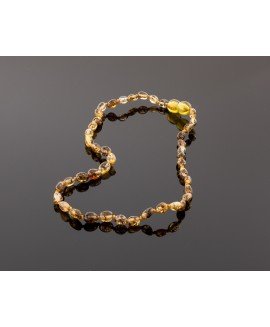 Baby amber necklace - green olive beads