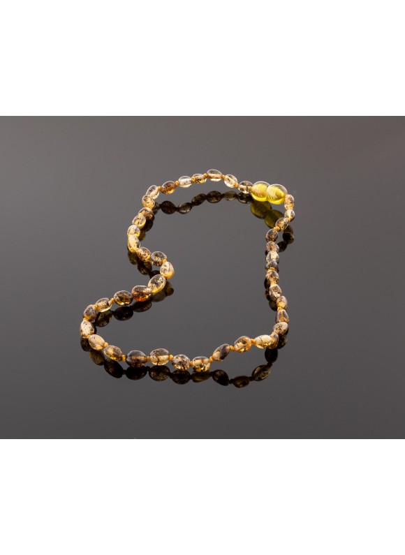 Baby amber necklace - green olive beads