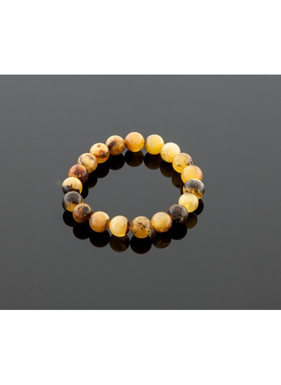 Blackish yellow amber bracelet, 10mm