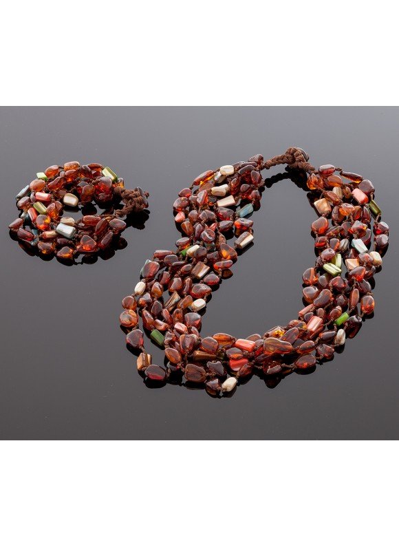 Colorful amber bracelet with shells
