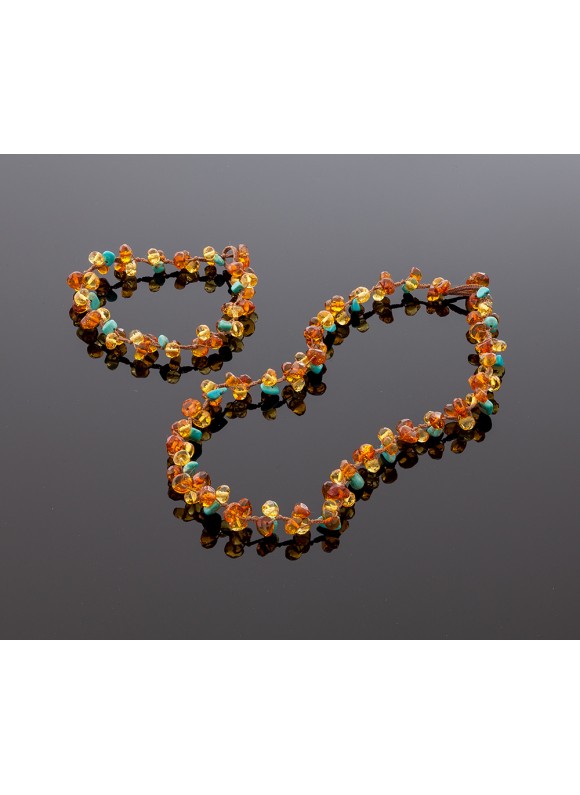 Faceted amber bracelet with turquoise
