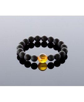 Round black/transparent amber bracelet, 10mm