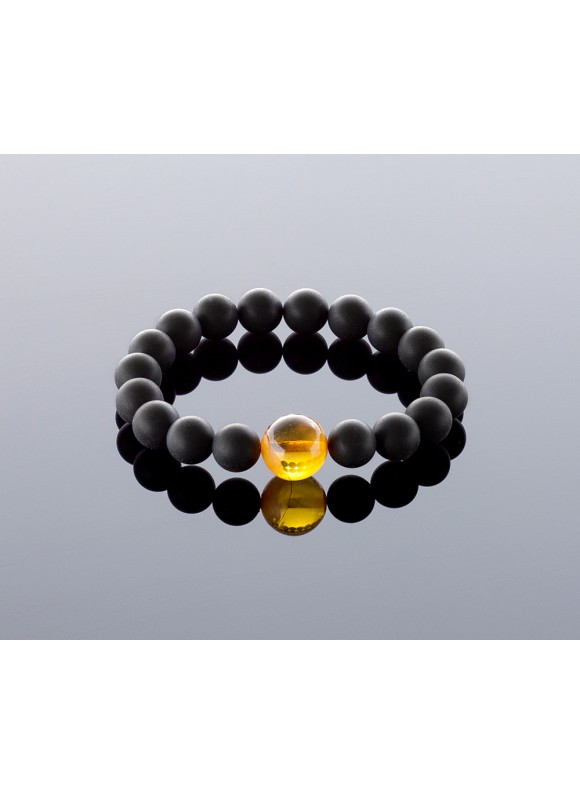 Round black/transparent amber bracelet, 10mm