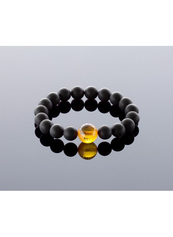 Round black/transparent amber bracelet, 10mm