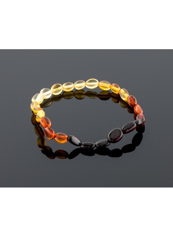 Adult amber bracelet - rainbow olive beads