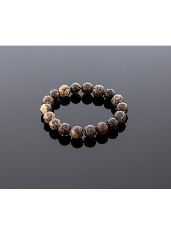 Blackish grey amber bracelet, 10mm