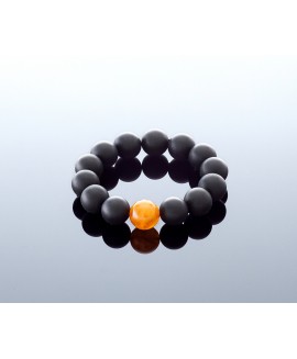 Round black amber bracelet, 15mm