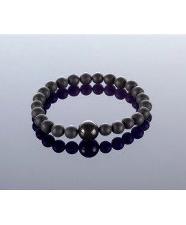 Round black amber bracelet, 7mm