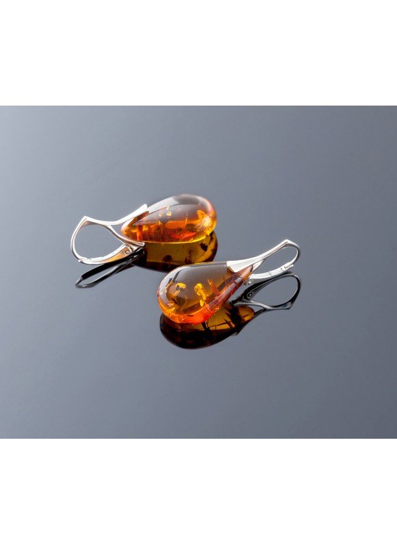 Classic style silver amber earrings