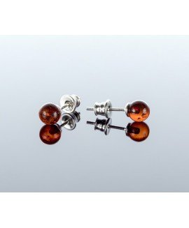 Round cherry amber earrings, 6mm