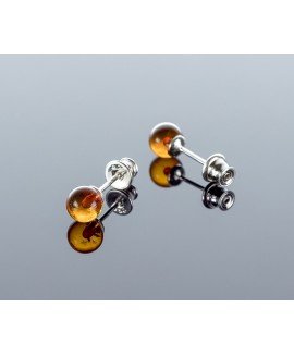 Round cognac amber earrings, 6mm