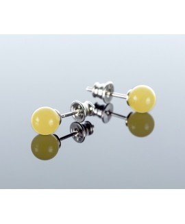 Round milky amber earrings, 6mm