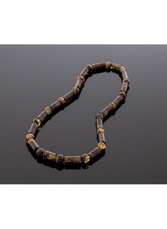 Blackish green amber necklace