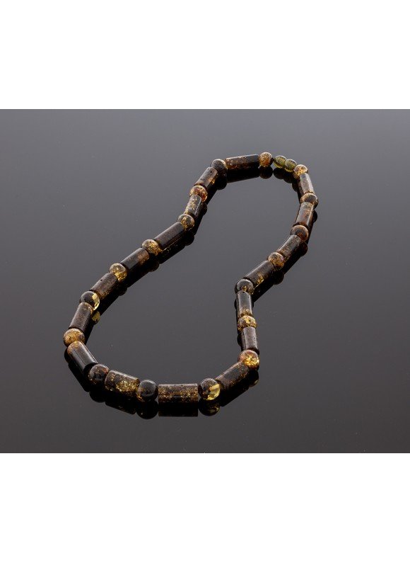 Blackish green amber necklace