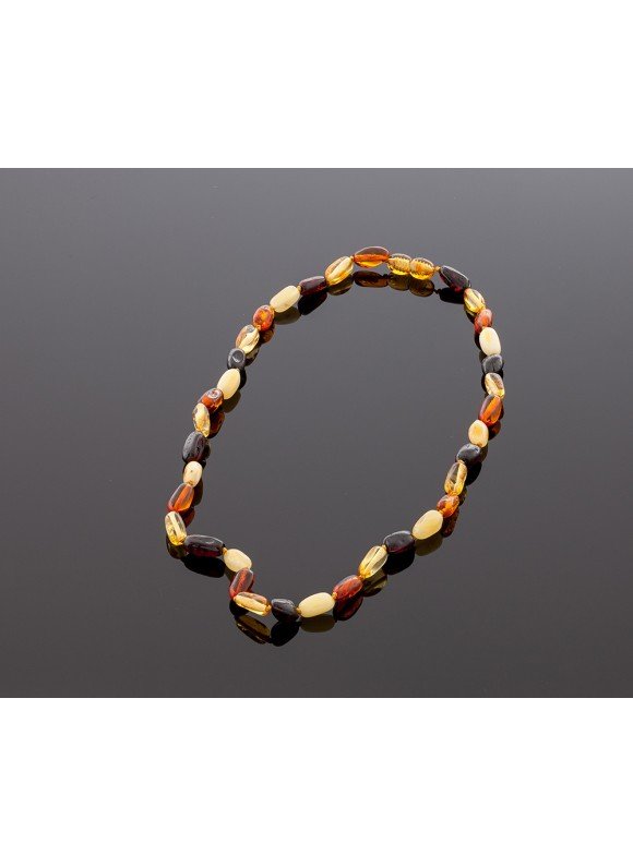 Adult amber necklace - multicolored olive beads