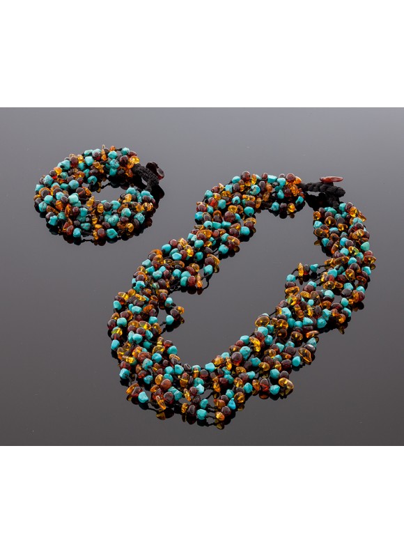 Colorful amber necklace with turquoise