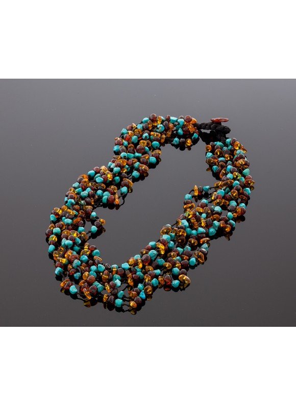 Colorful amber necklace with turquoise