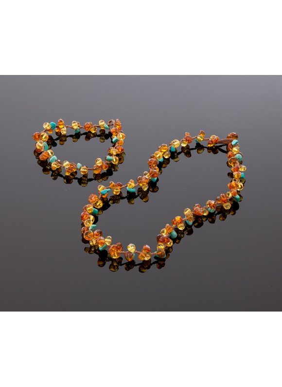 Faceted amber necklace with turquoise