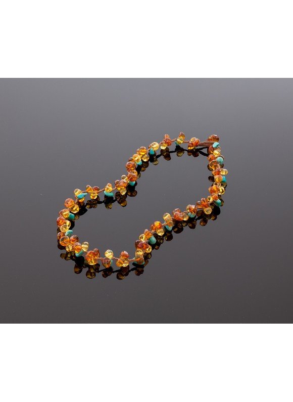 Faceted amber necklace with turquoise