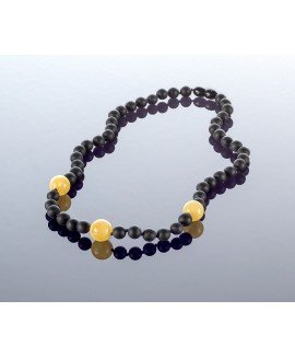 Round black amber necklace, 7mm