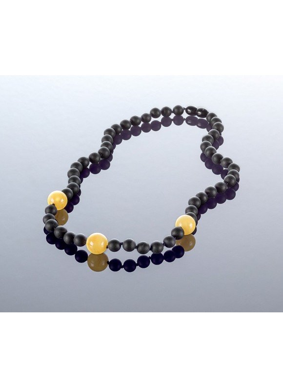 Round black amber necklace, 7mm
