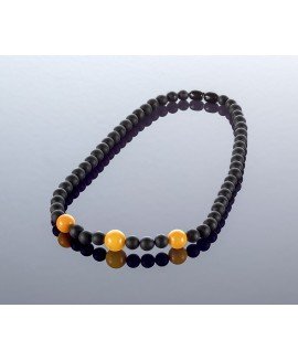 Round black amber necklace, 7x10mm