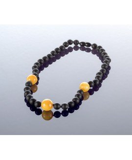 Round black amber necklace, 8mm