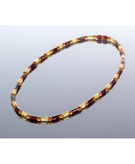 Colored cylinder style amber necklace