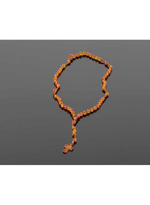 Christian amber rosary - light cognac color