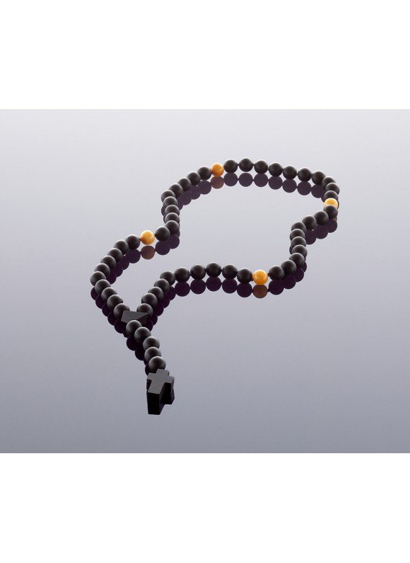 Christian black amber rosary, 10mm