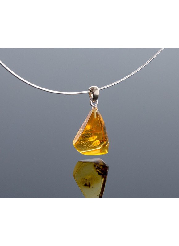 Silver transparent amber pendant