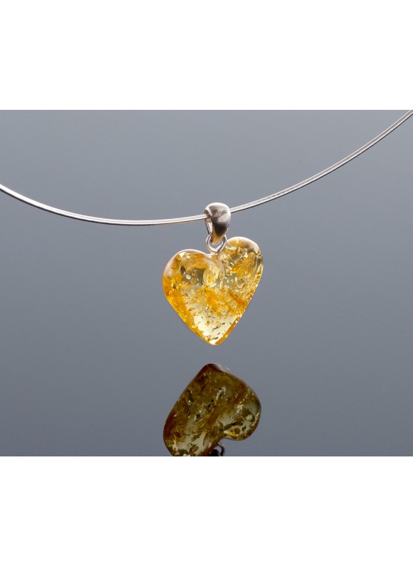 Silver lemon amber heart-pendant