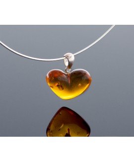 Silver cognac amber heart-pendant