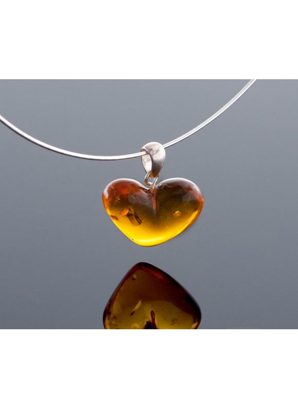 Silver cognac amber heart-pendant
