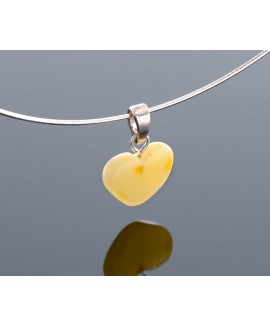 Milky amber heart-pendant with silver loop